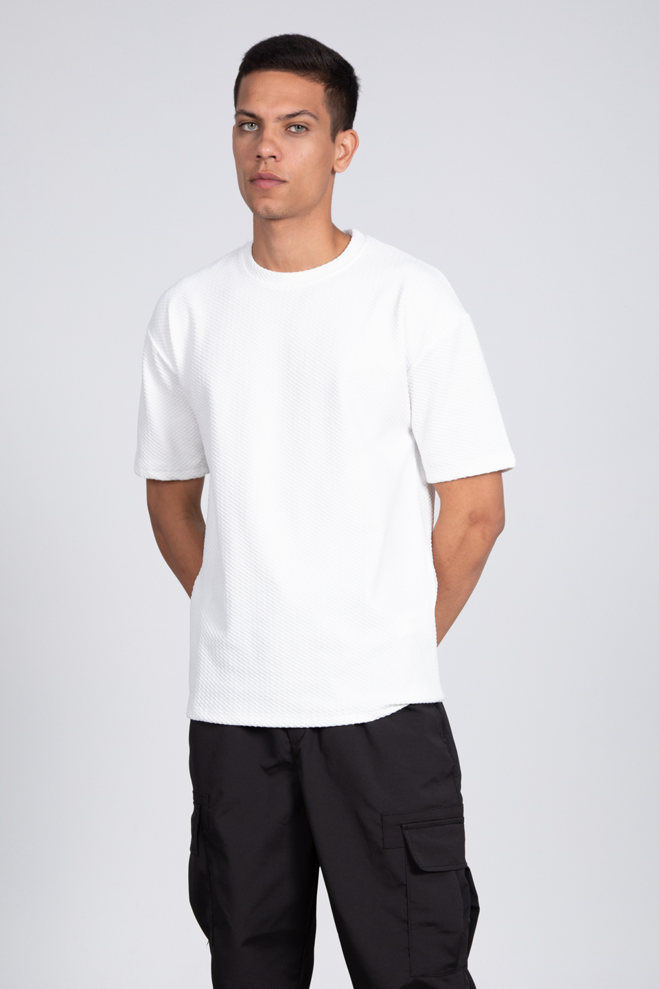 Bisiklet yaka oversize t-shirt-8048 Ekru
