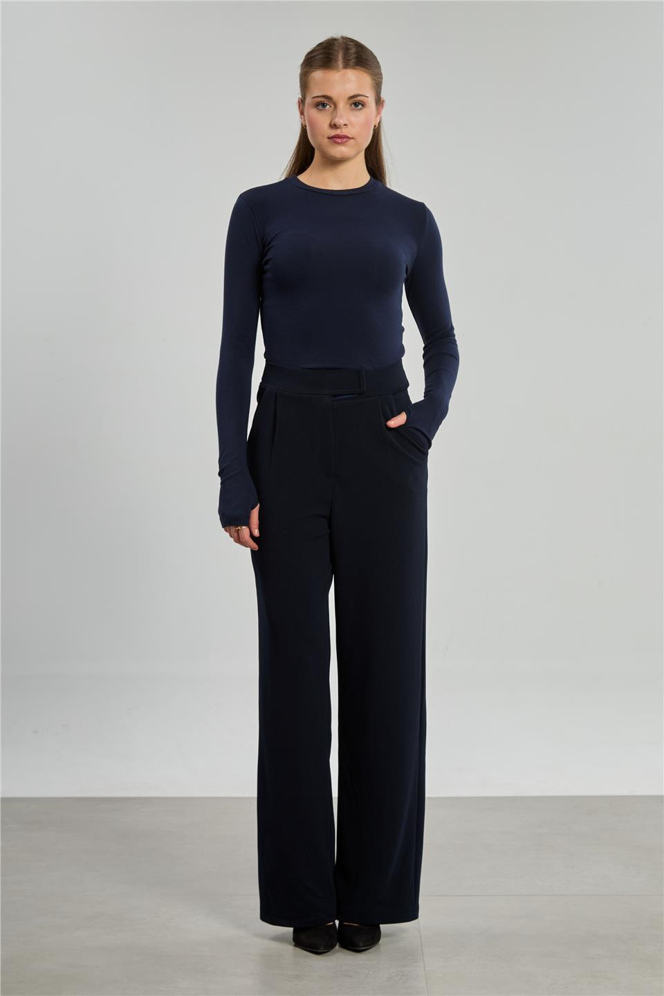 Bisiklet yaka parmak geçmeli uzun kol body-4420 Lacivert