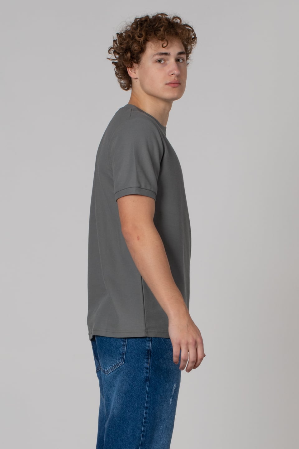 Bisiklet yaka pike t-shirt-2387 A.Haki