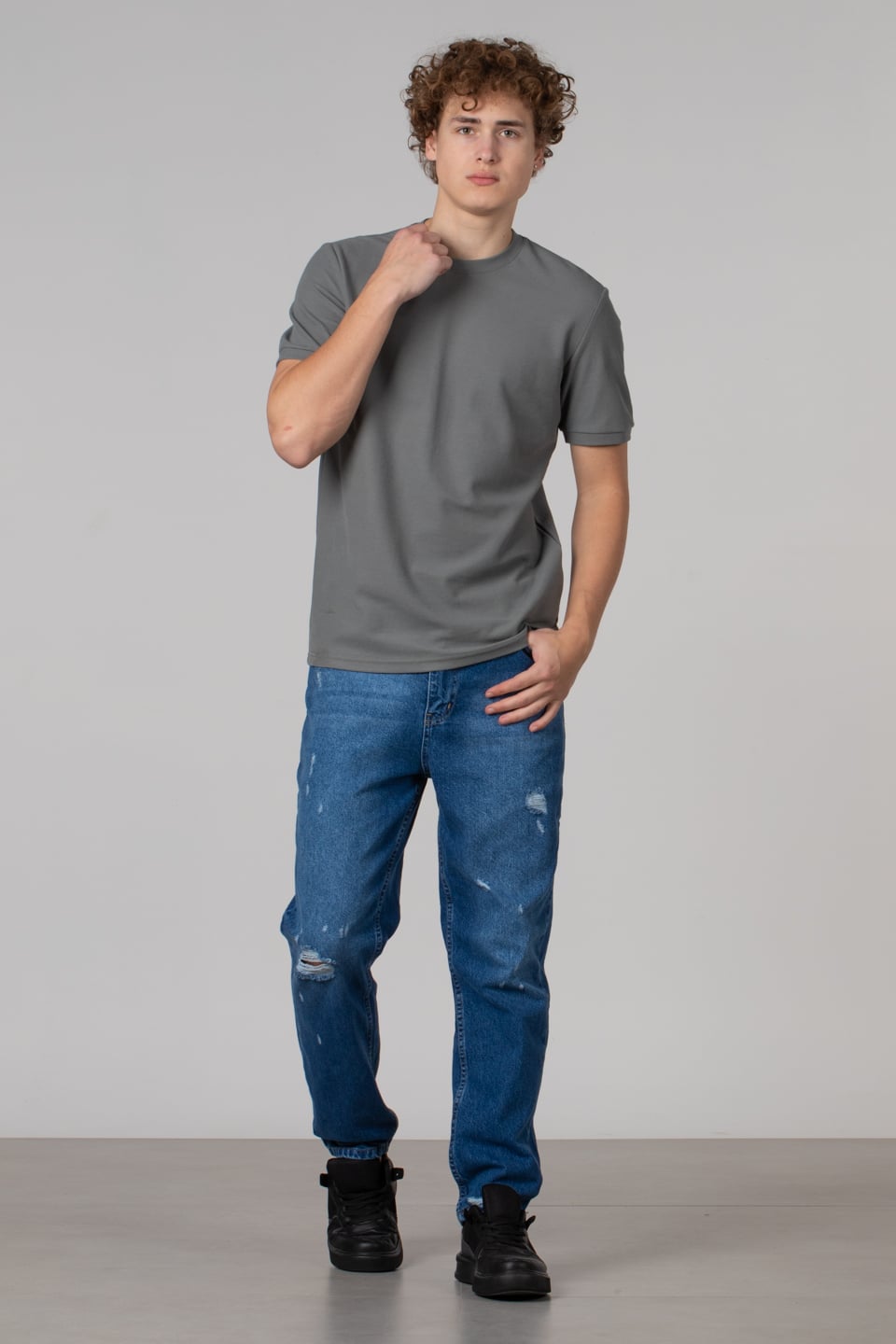 Bisiklet yaka pike t-shirt-2387 A.Haki