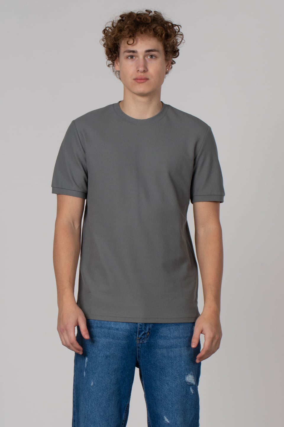 Bisiklet yaka pike t-shirt-2387 A.Haki