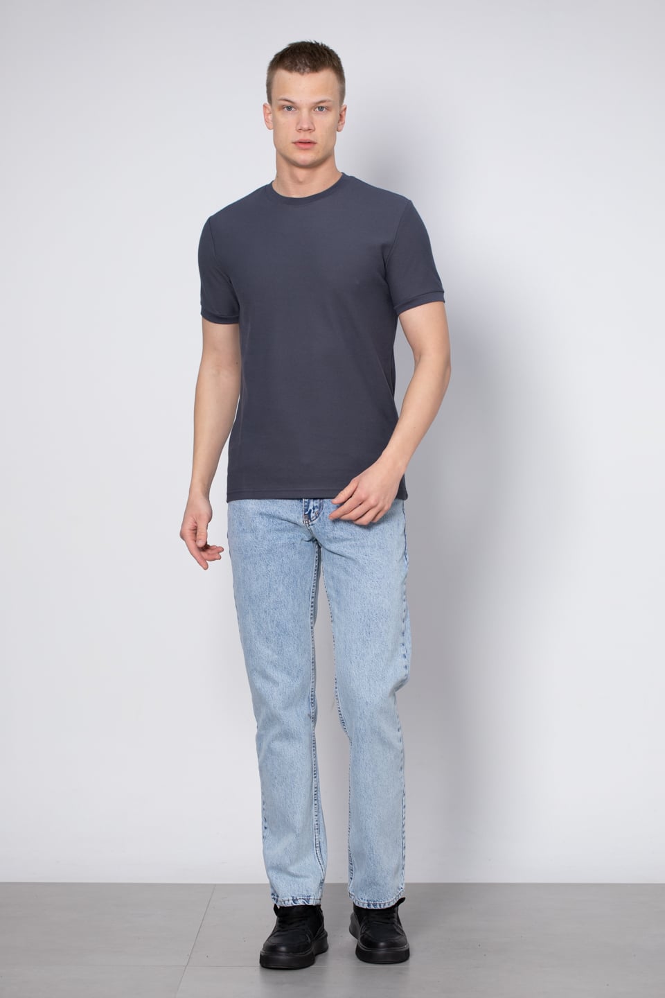 Bisiklet yaka pike t-shirt-2387 Antrasit