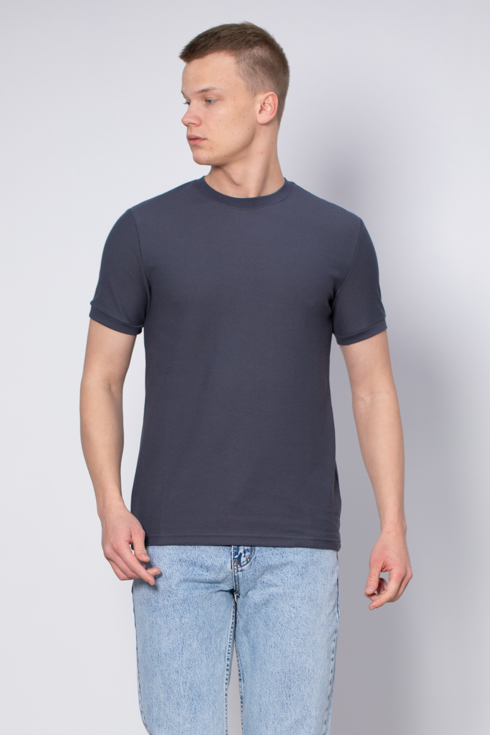 Bisiklet yaka pike t-shirt-2387 Antrasit