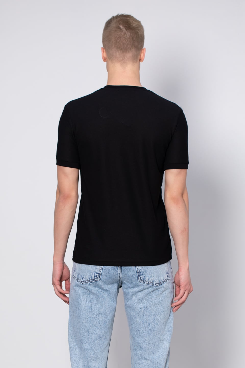 Bisiklet yaka pike t-shirt-2387 Siyah