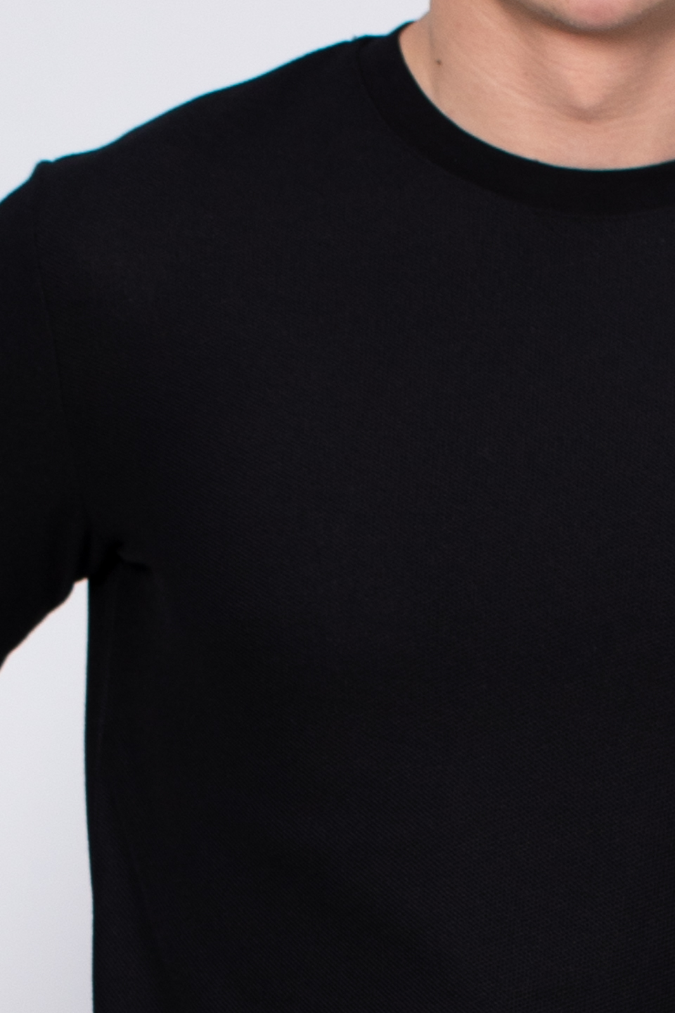 Bisiklet yaka pike t-shirt-2387 Siyah