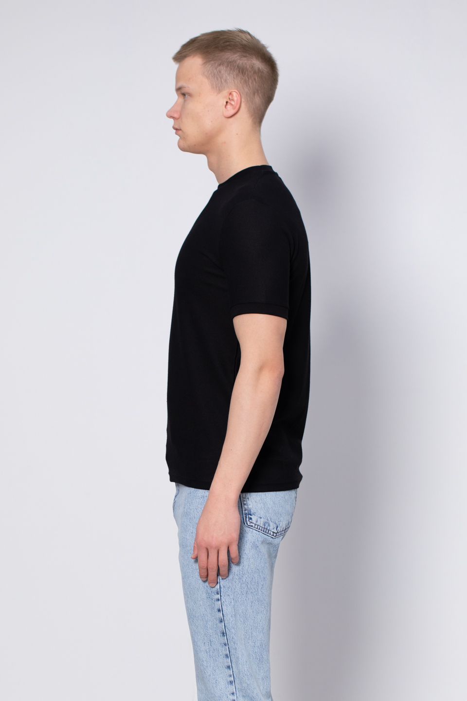 Bisiklet yaka pike t-shirt-2387 Siyah