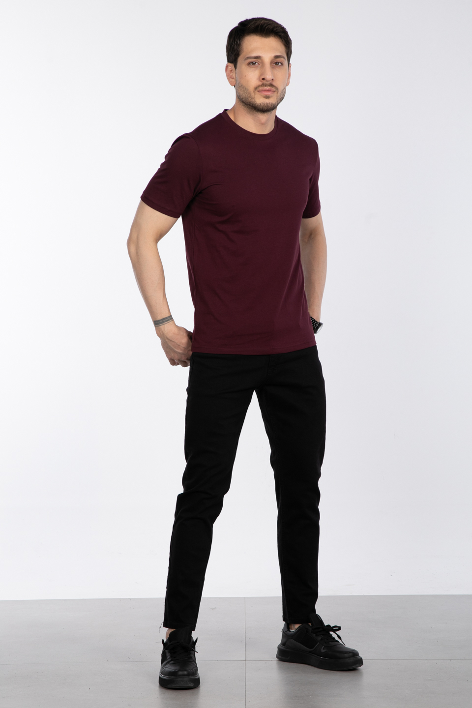 Bisiklet Yaka Regular Fit T-Shirt - Vişne