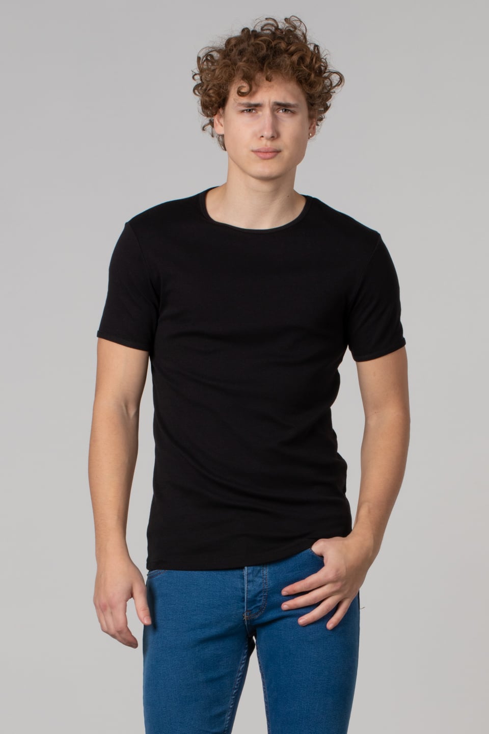Bisiklet yaka ribana t-shırt-2143 Siyah