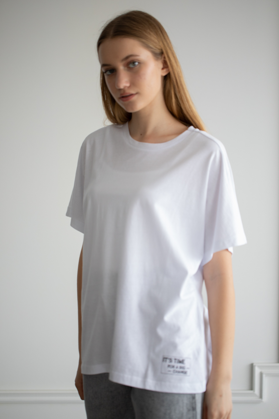 Bisiklet yaka salaş t-shirt-22F-132 Beyaz