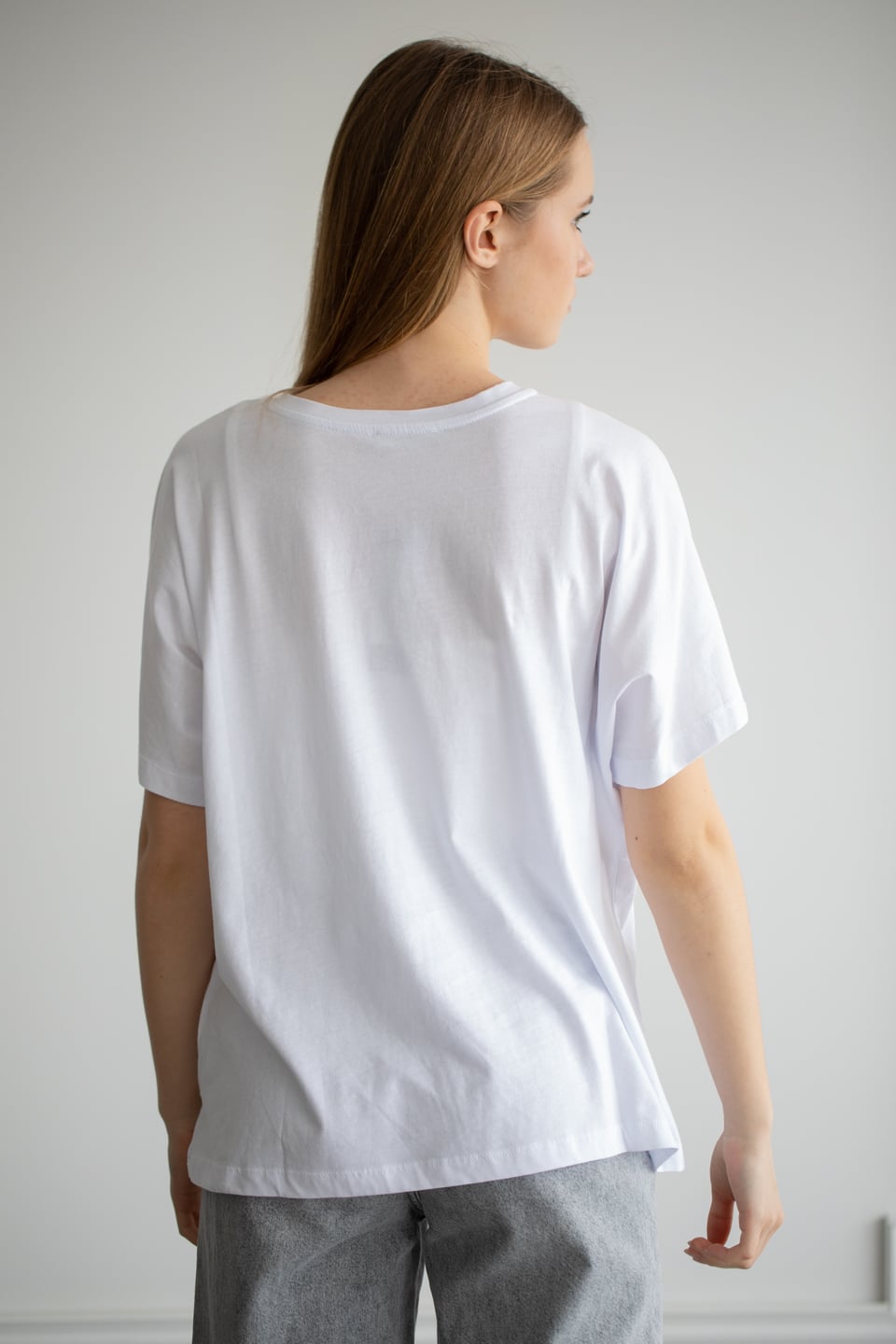Bisiklet yaka salaş t-shirt-22F-132 Beyaz