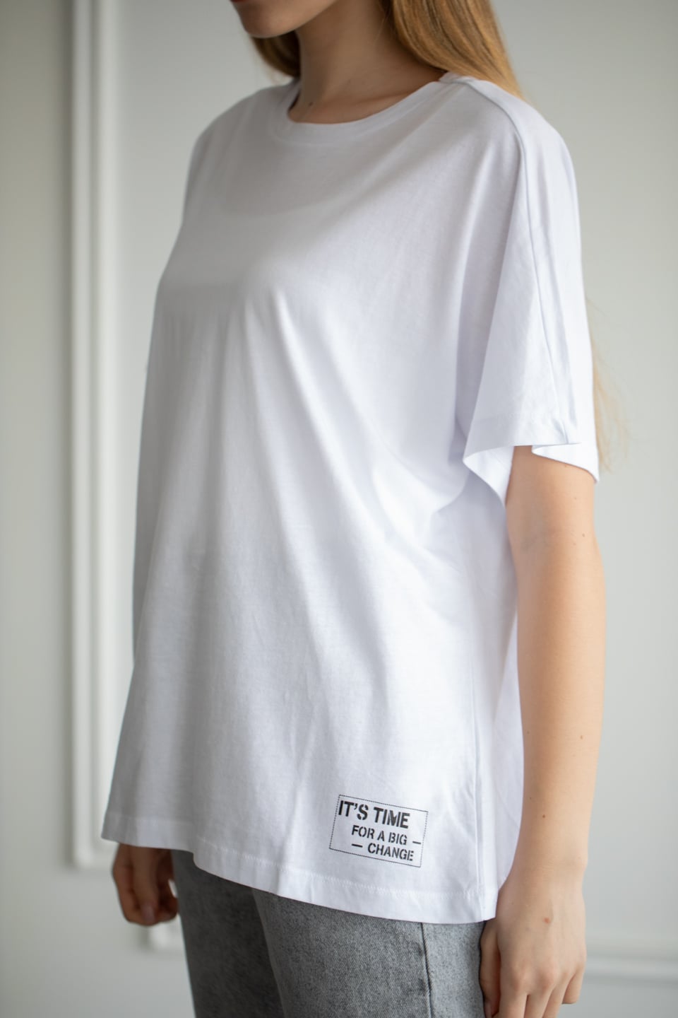 Bisiklet yaka salaş t-shirt-22F-132 Beyaz