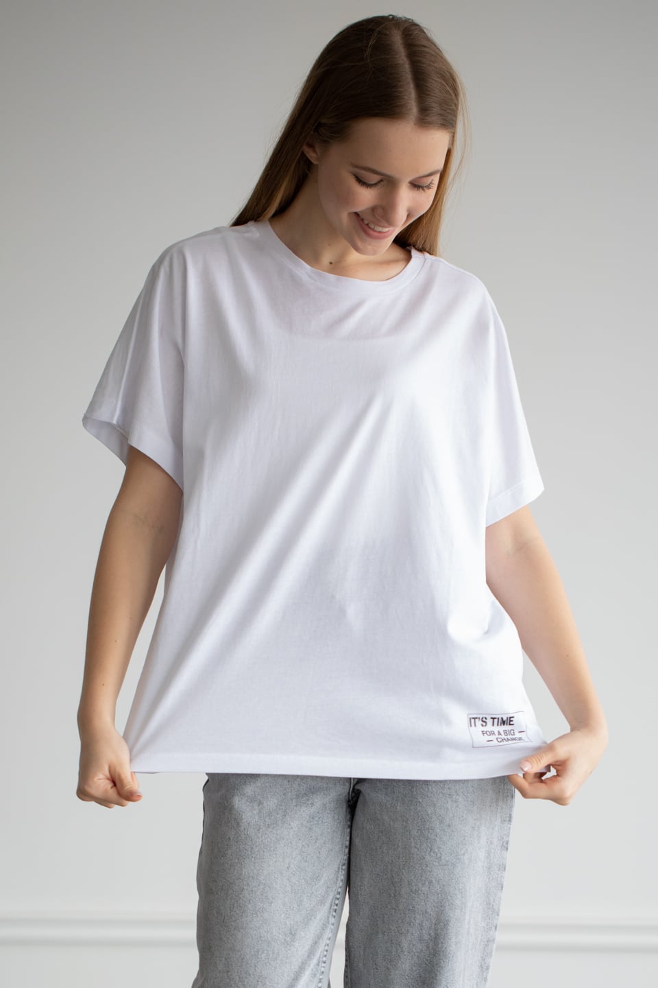 Bisiklet yaka salaş t-shirt-22F-132 Beyaz