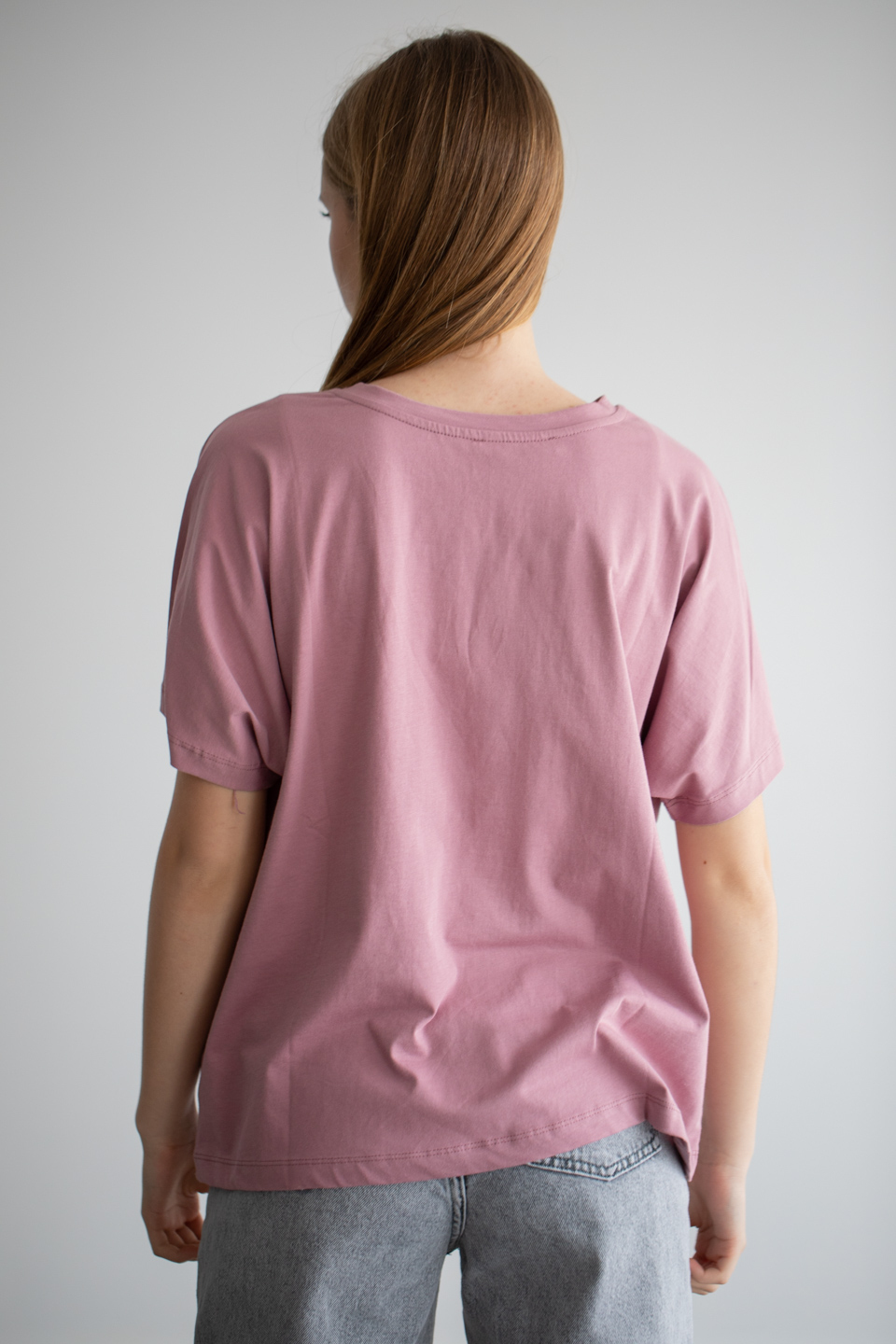Bisiklet yaka salaş t-shirt-22F-132 Gül Kurusu