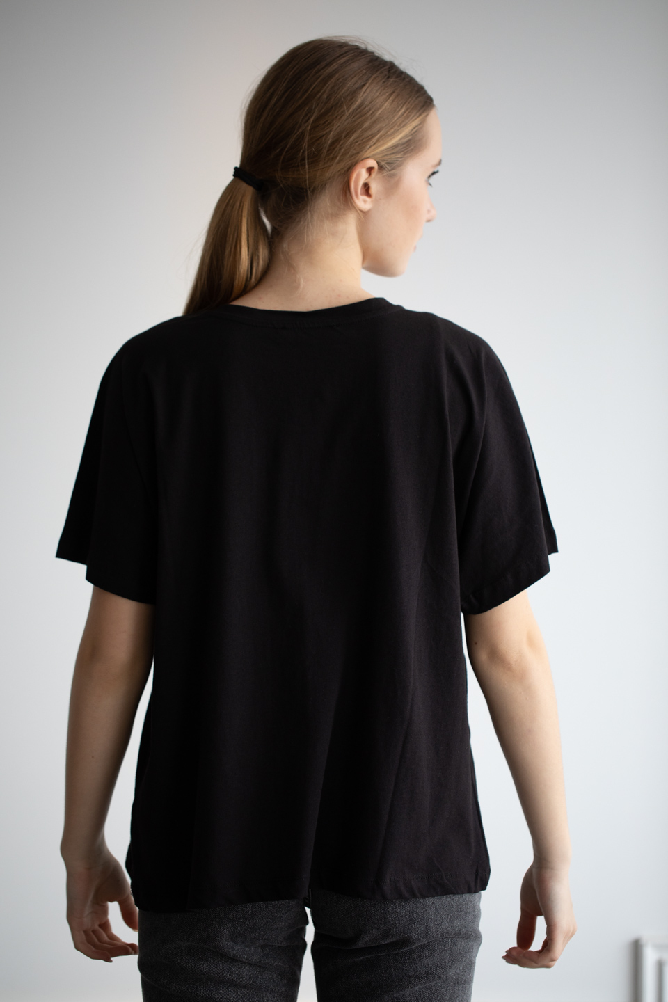 Bisiklet yaka salaş t-shirt-22F-132 Siyah