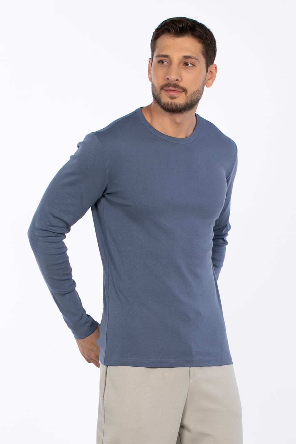 Bisiklet yaka sweat-5074-1 Koyu Mavi