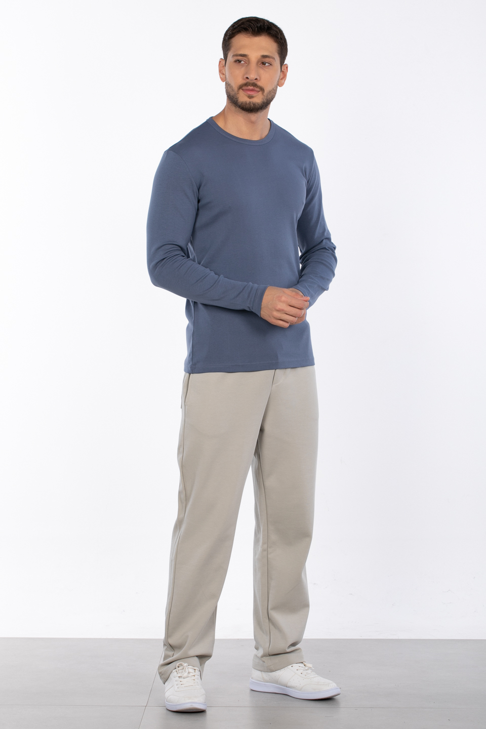 Bisiklet yaka sweat-5074-1 Koyu Mavi