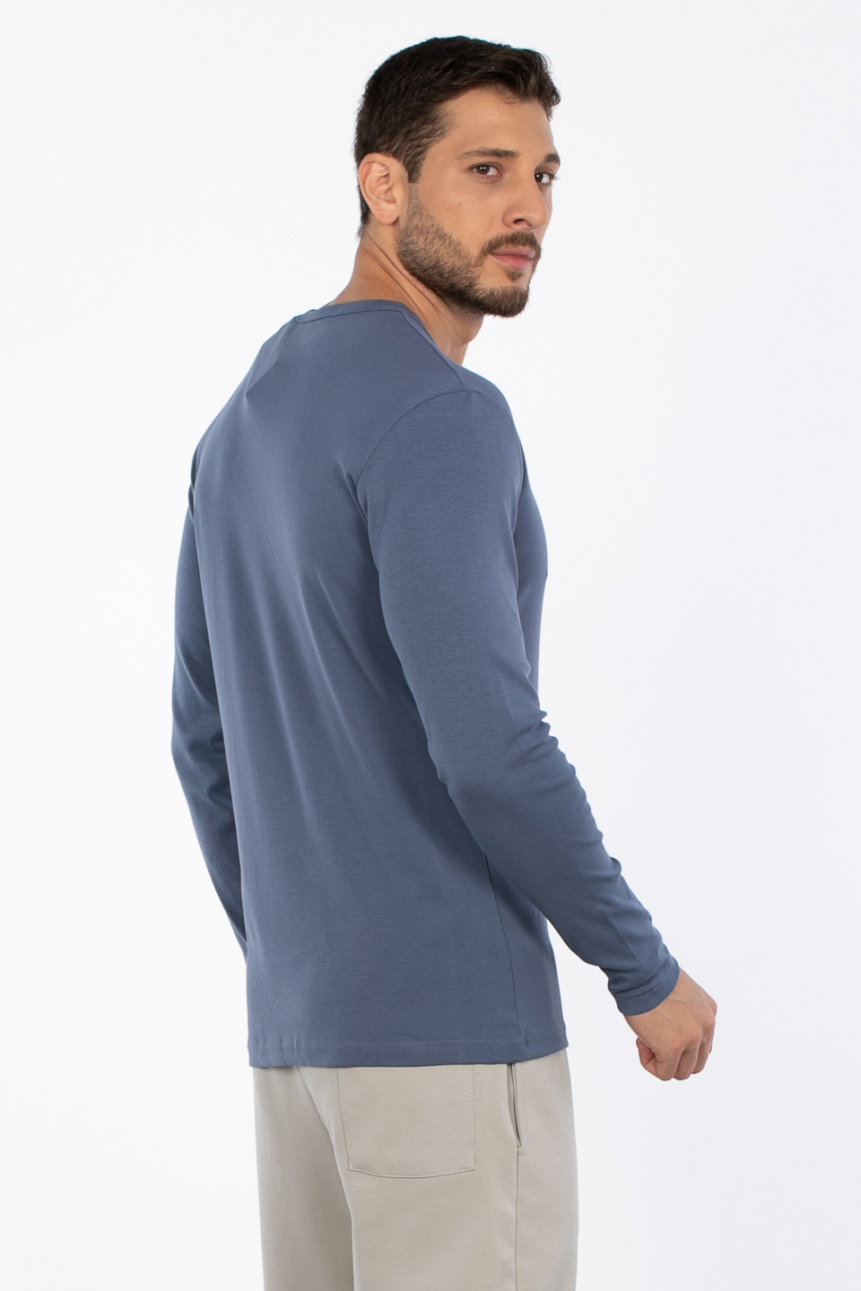 Bisiklet yaka sweat-5074-1 Koyu Mavi