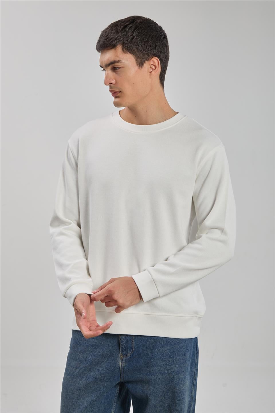 Bisiklet yaka sweatshirt-1256 Ekru