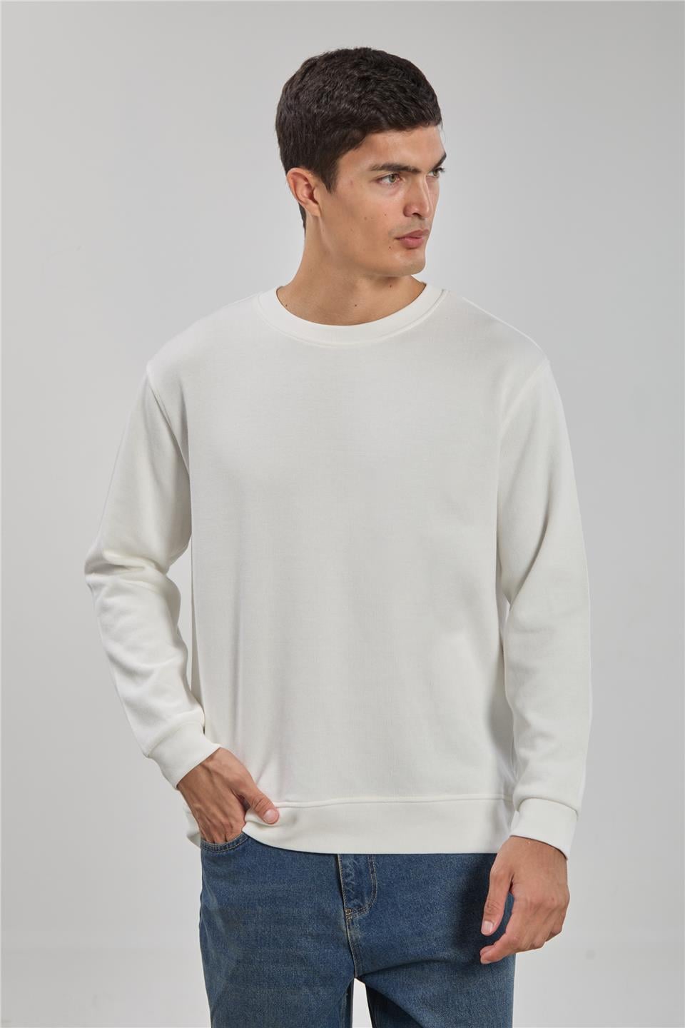 Bisiklet yaka sweatshirt-1256 Ekru