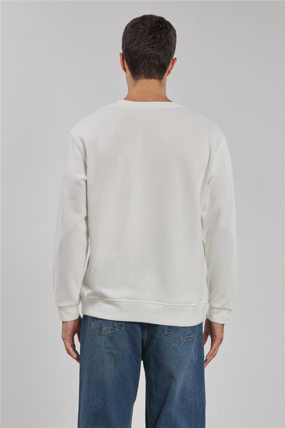 Bisiklet yaka sweatshirt-1256 Ekru