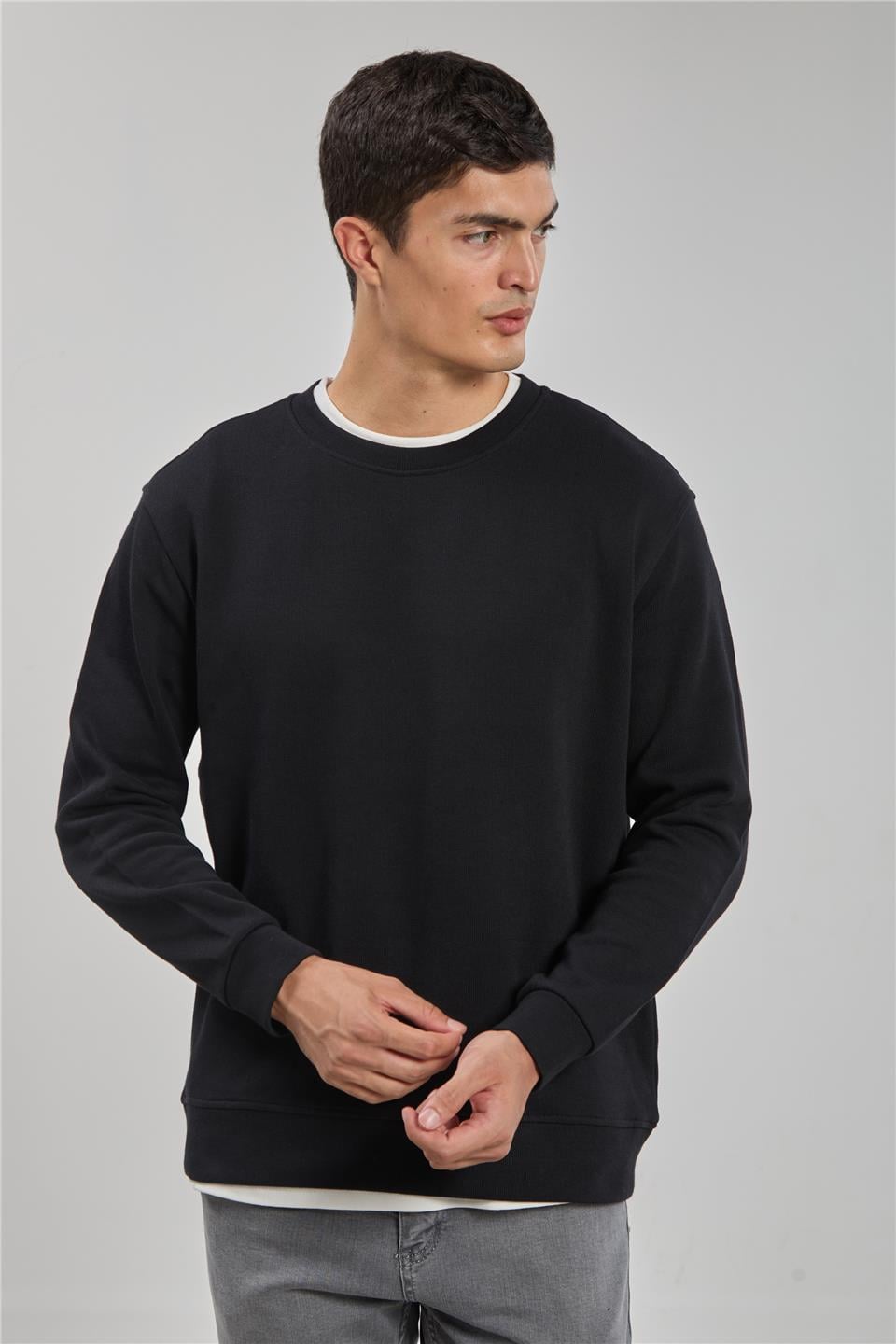 Bisiklet yaka sweatshirt-1256 Siyah