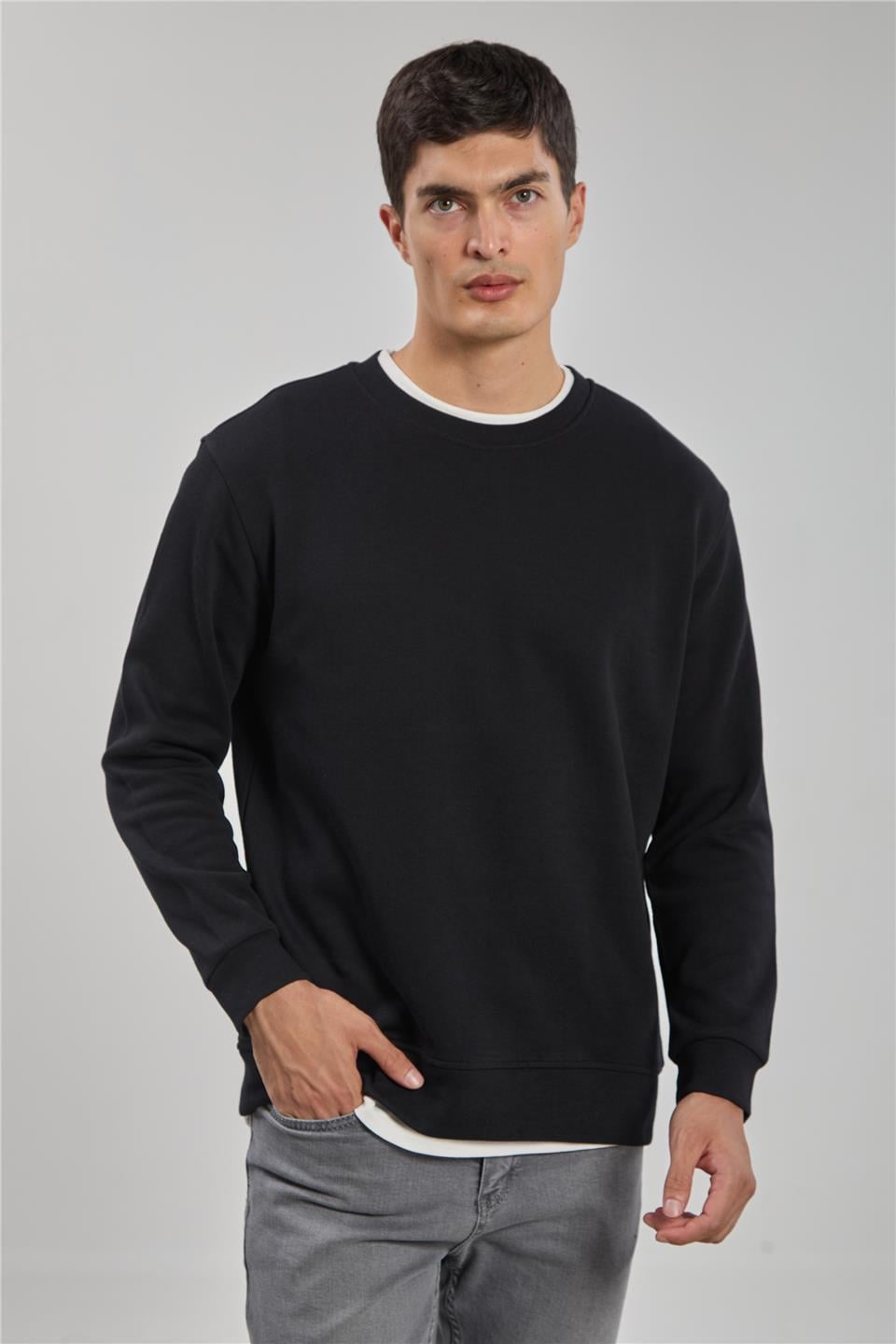 Bisiklet yaka sweatshirt-1256 Siyah
