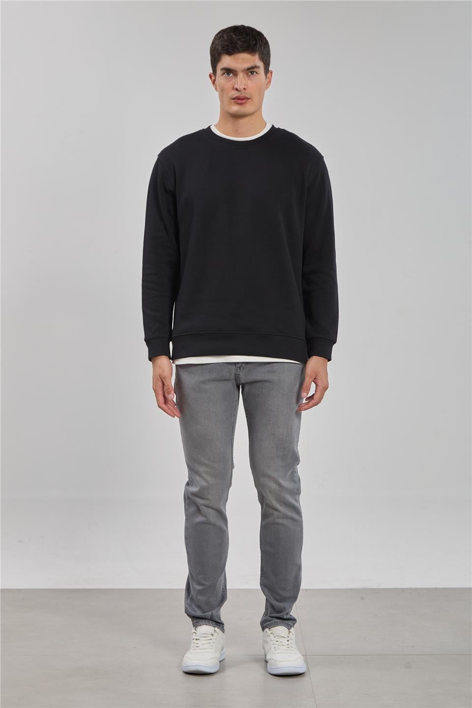 Bisiklet yaka sweatshirt-1256 Siyah