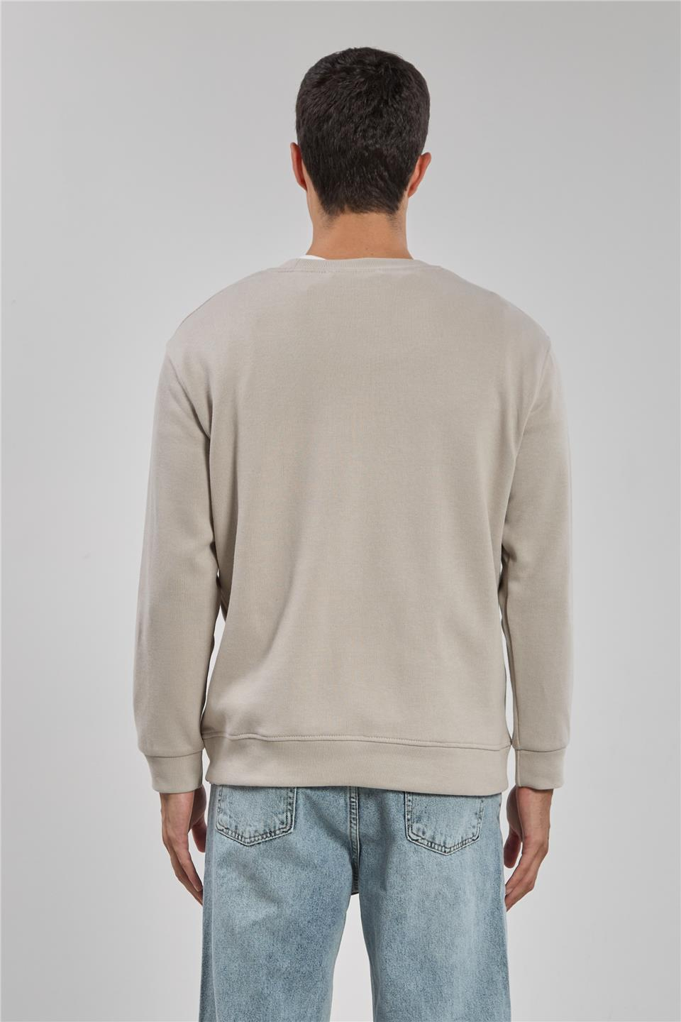 Bisiklet yaka sweatshirt-1256 Taş
