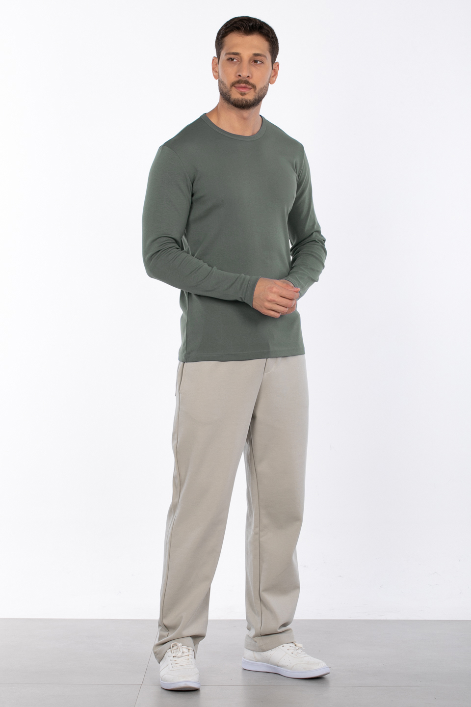 Bisiklet yaka sweatshirt-5074-1 A.Haki