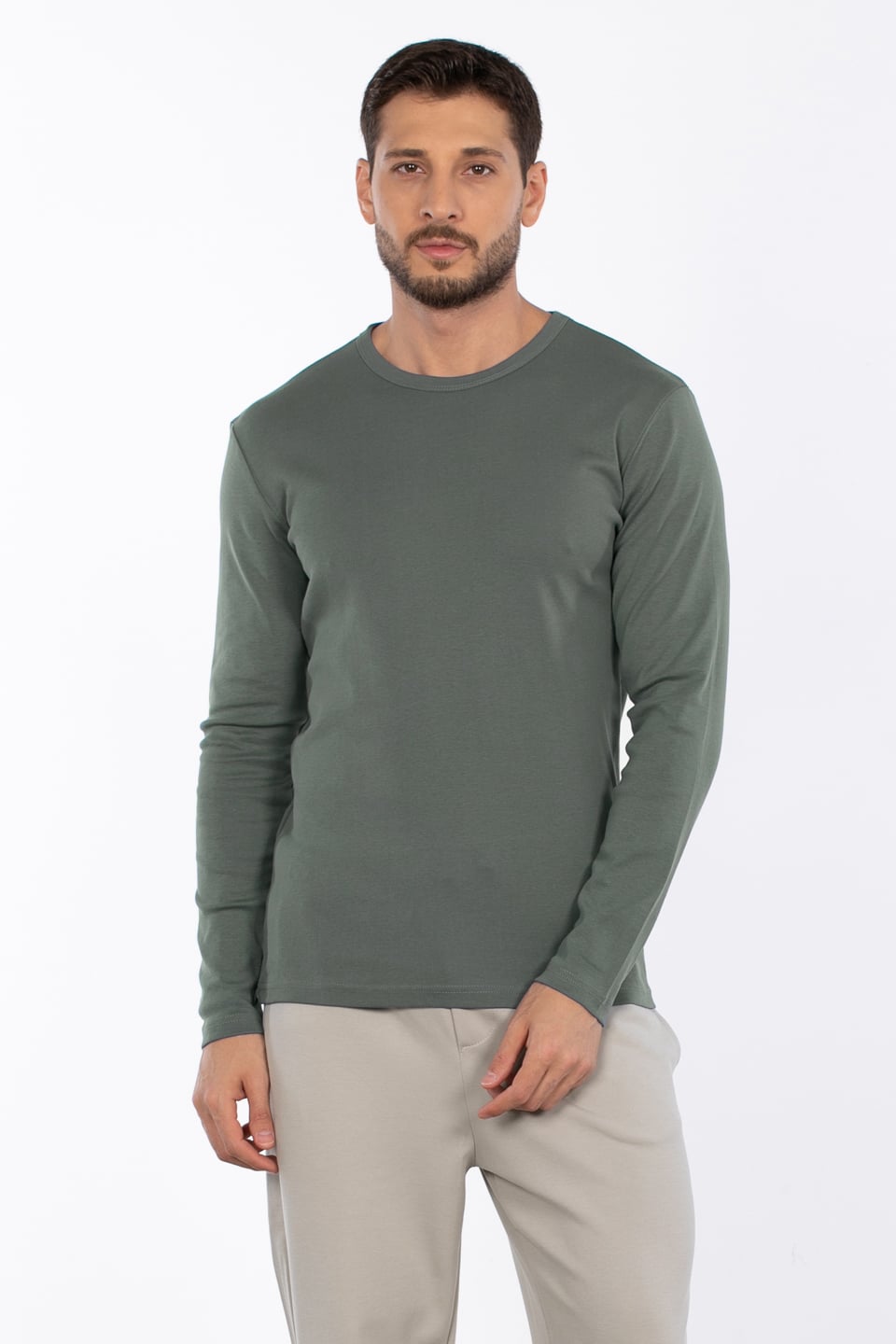 Bisiklet yaka sweatshirt-5074-1 A.Haki