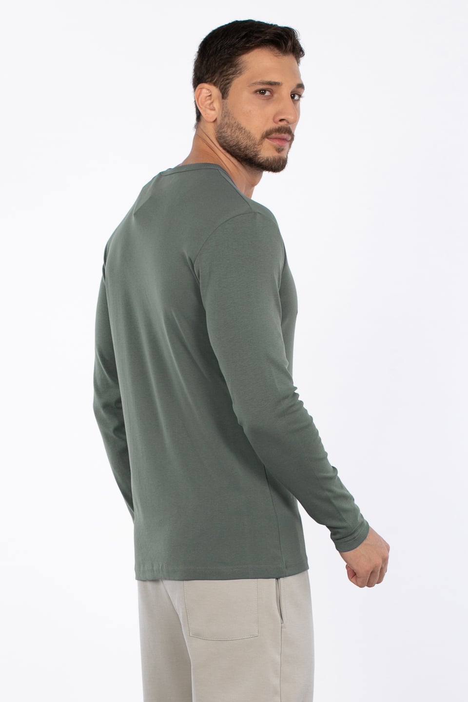 Bisiklet yaka sweatshirt-5074-1 A.Haki