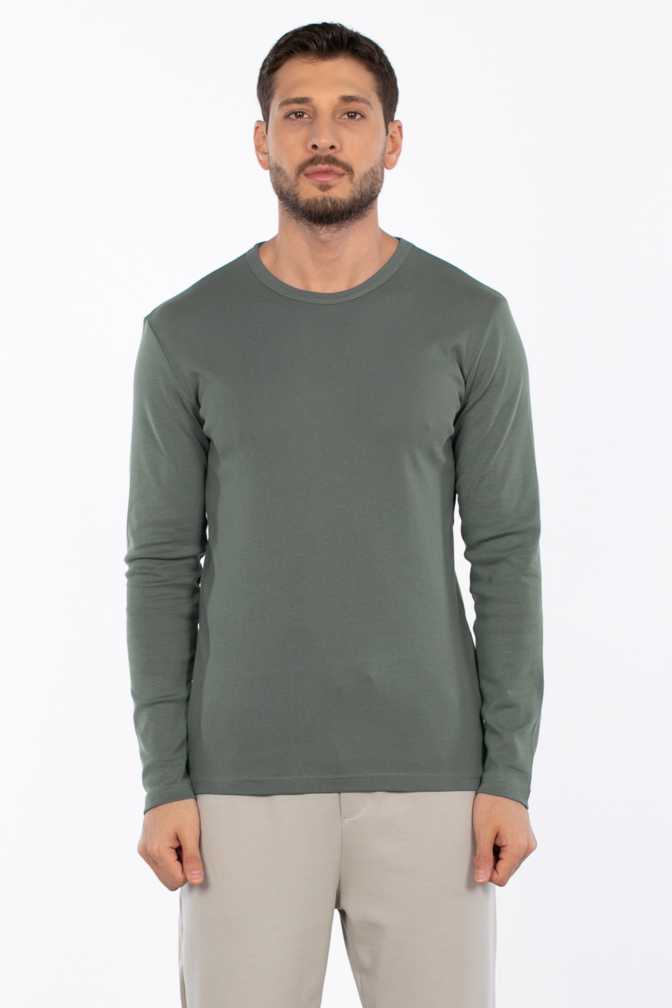Bisiklet yaka sweatshirt-5074-1 A.Haki