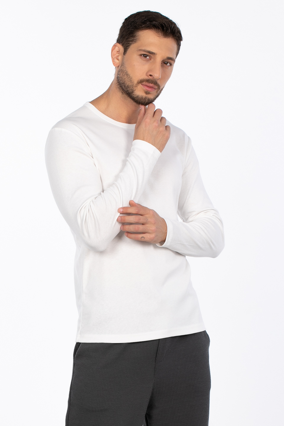 Bisiklet yaka sweatshirt-5074-1 Ekru