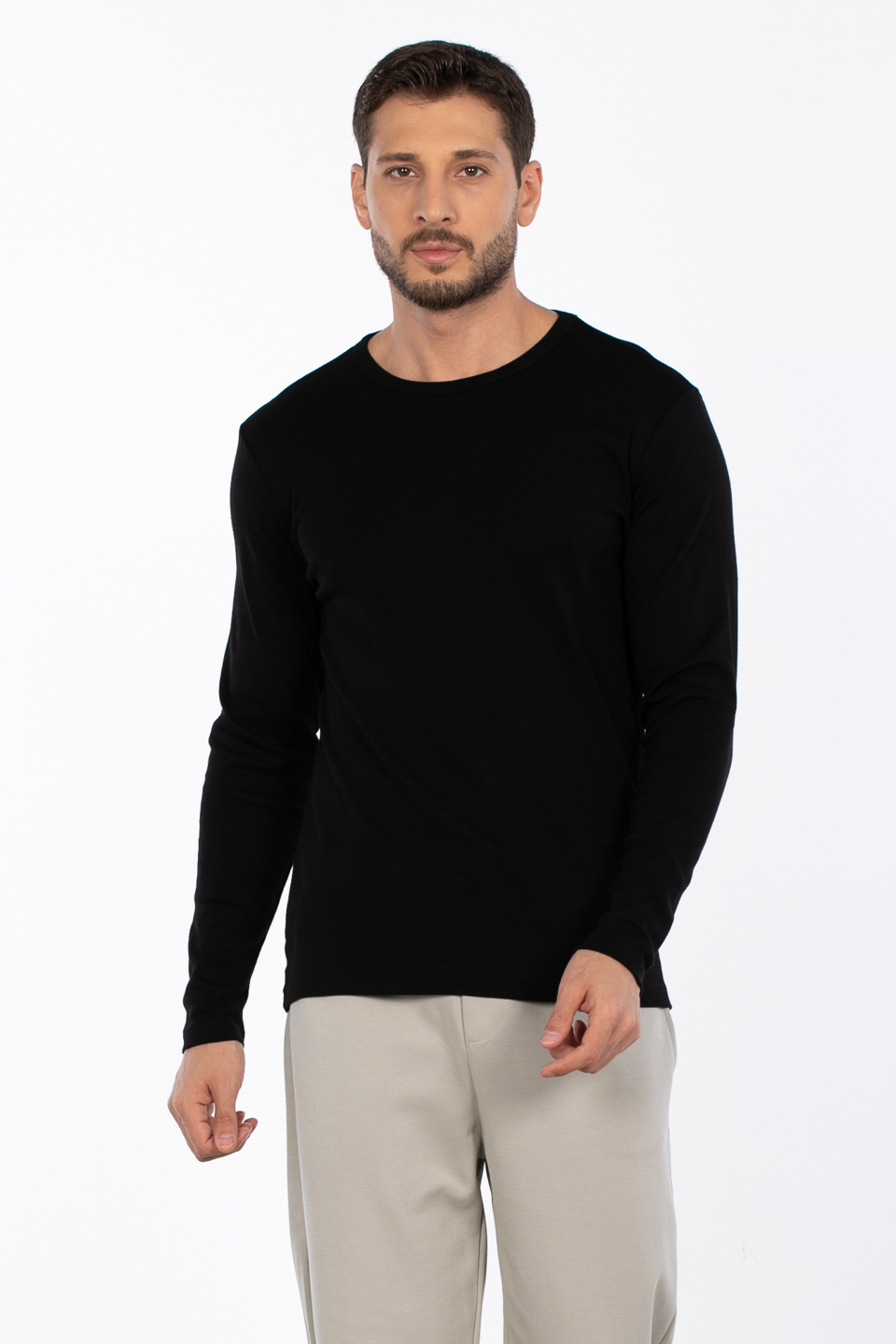 Bisiklet yaka sweatshirt-5074-1 Siyah