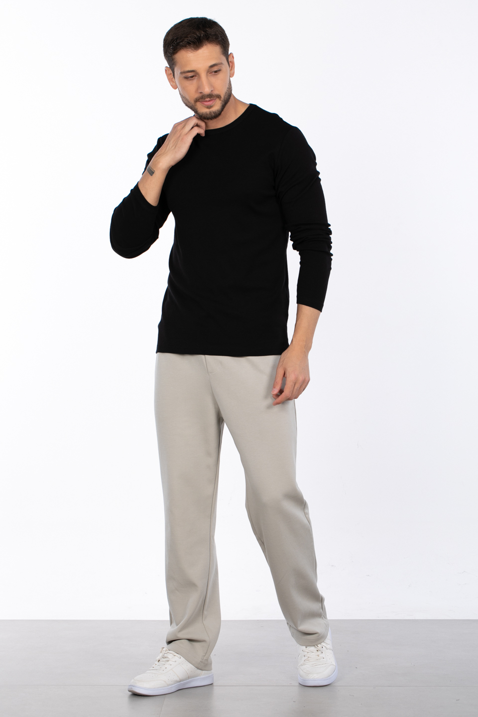 Bisiklet yaka sweatshirt-5074-1 Siyah