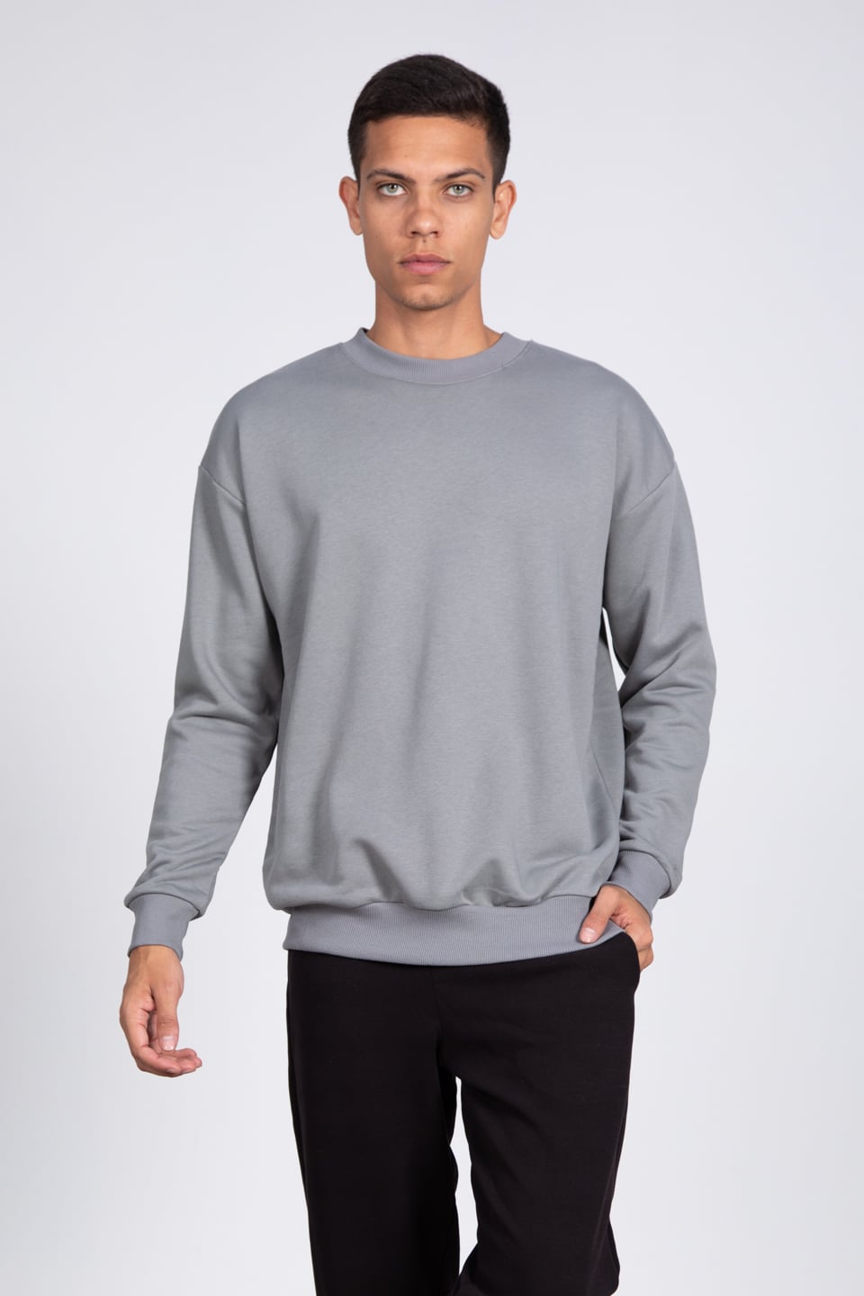 Bisiklet yaka sweatshirt-5461 A.Haki