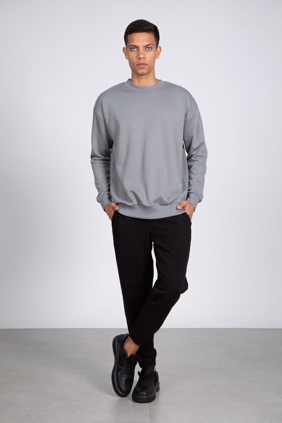 Bisiklet yaka sweatshirt-5461 A.Haki