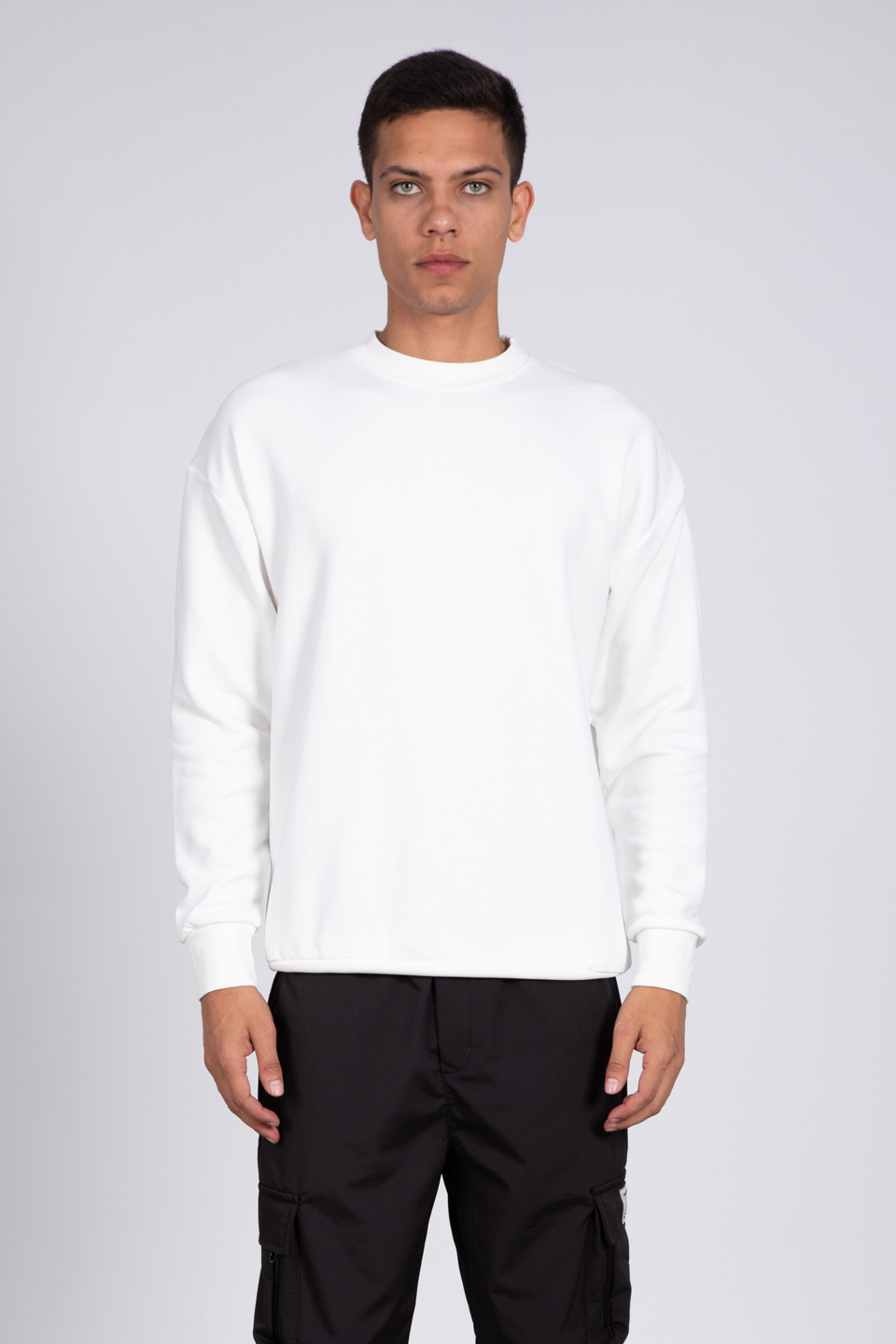 Bisiklet yaka sweatshirt-5461 Ekru