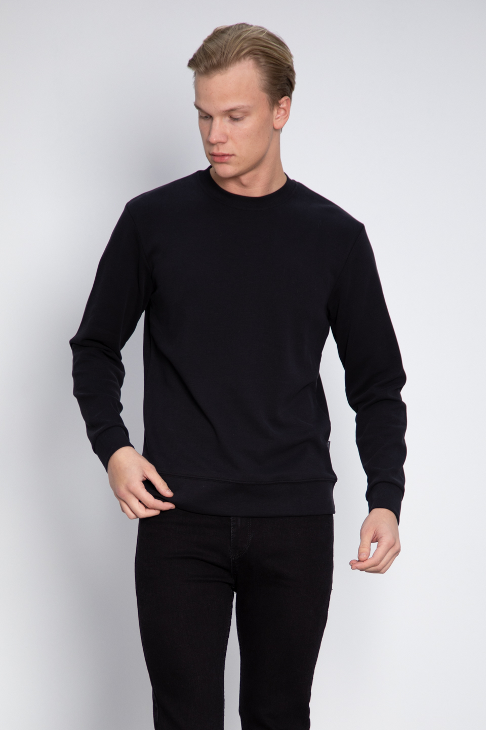 Bisiklet yaka sweatshirt-9047 Siyah