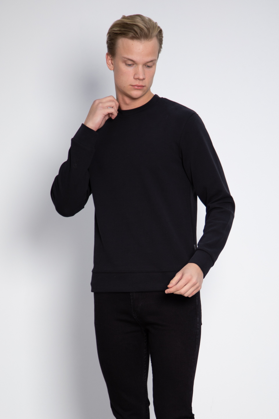 Bisiklet yaka sweatshirt-9047 Siyah