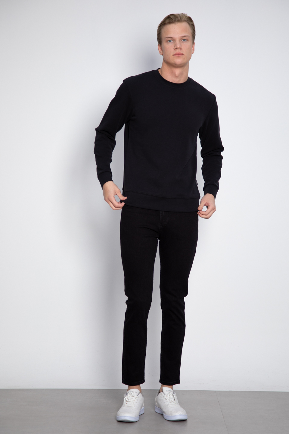 Bisiklet yaka sweatshirt-9047 Siyah