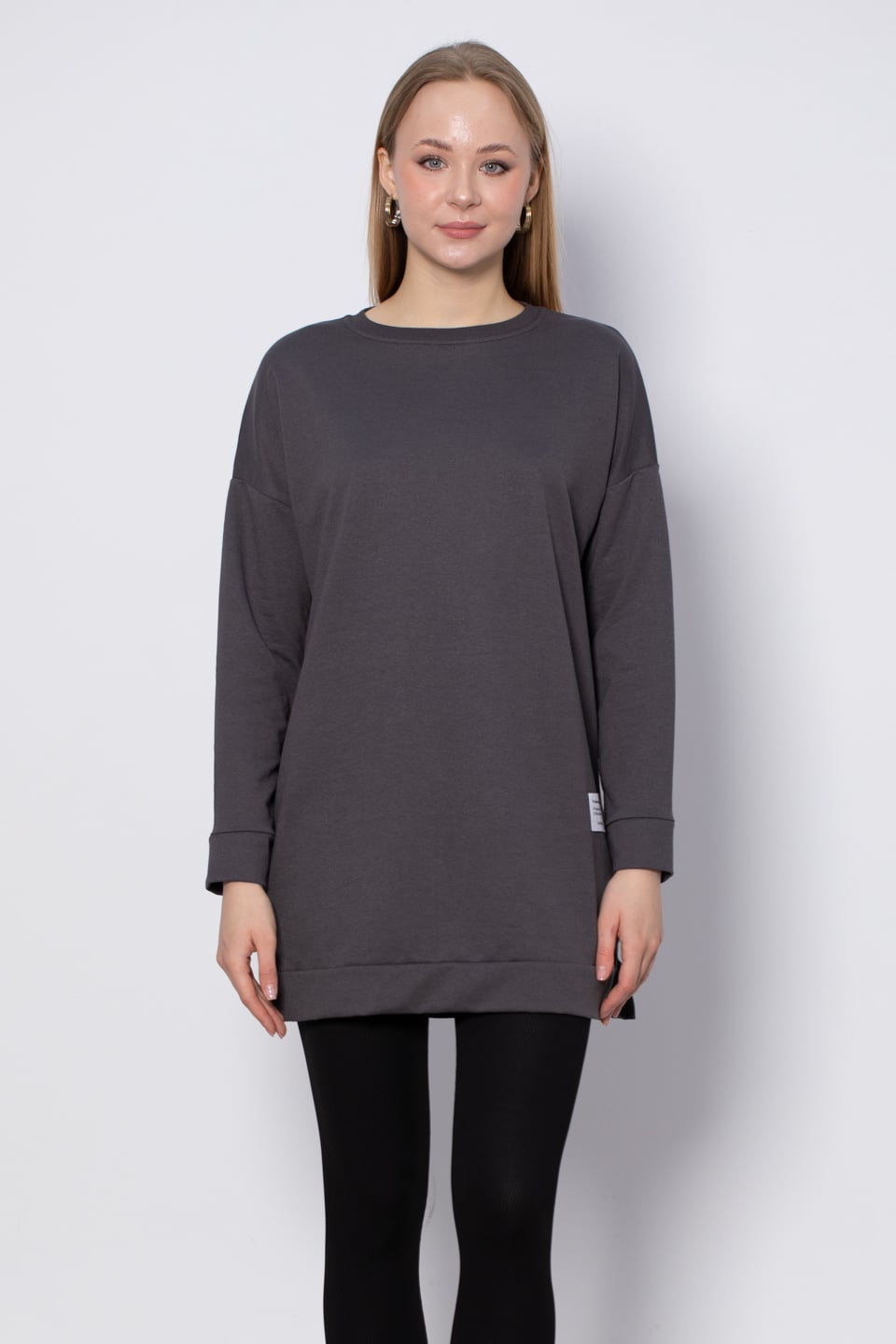 Bisiklet yaka sweatshirt-DVN0148 Antrasit