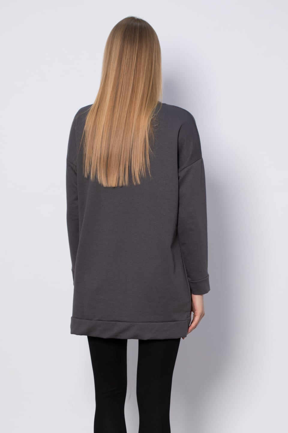 Bisiklet yaka sweatshirt-DVN0148 Antrasit