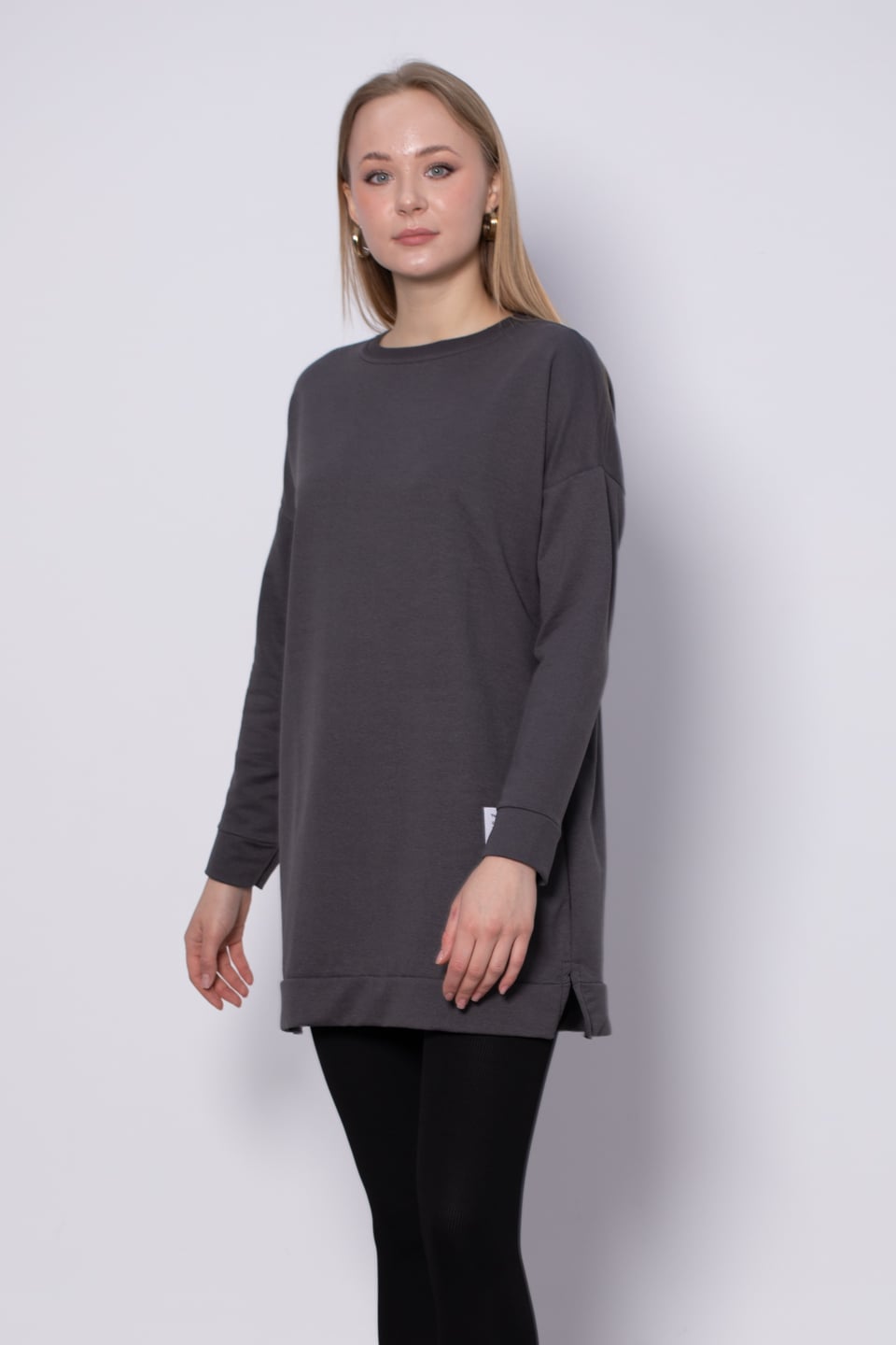 Bisiklet yaka sweatshirt-DVN0148 Antrasit