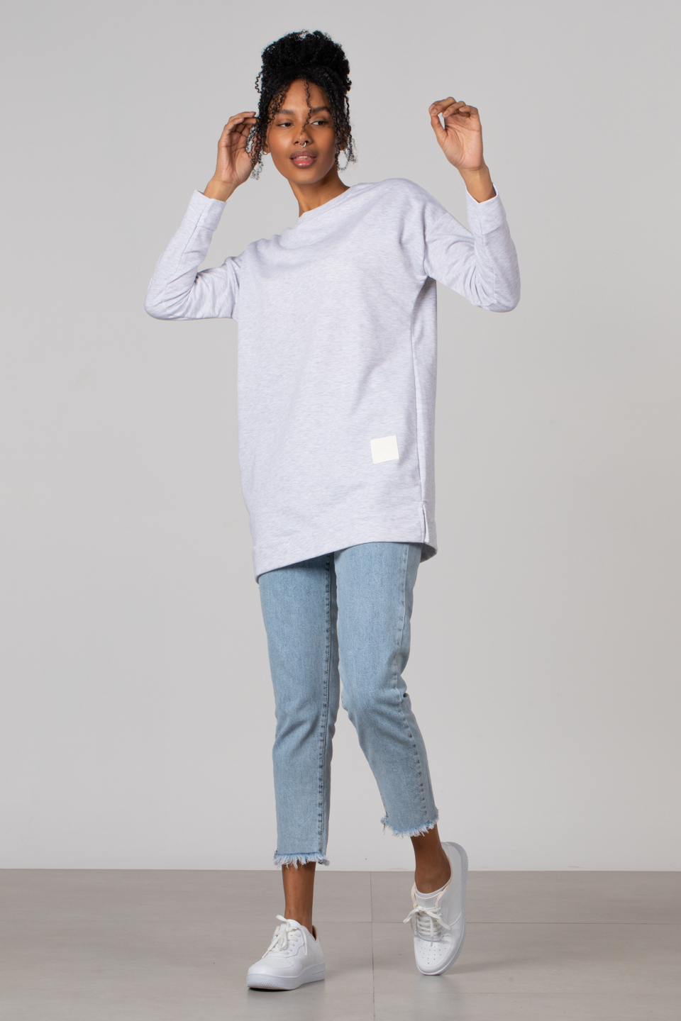 Bisiklet yaka sweatshirt-DVN0148 Kar Melanj