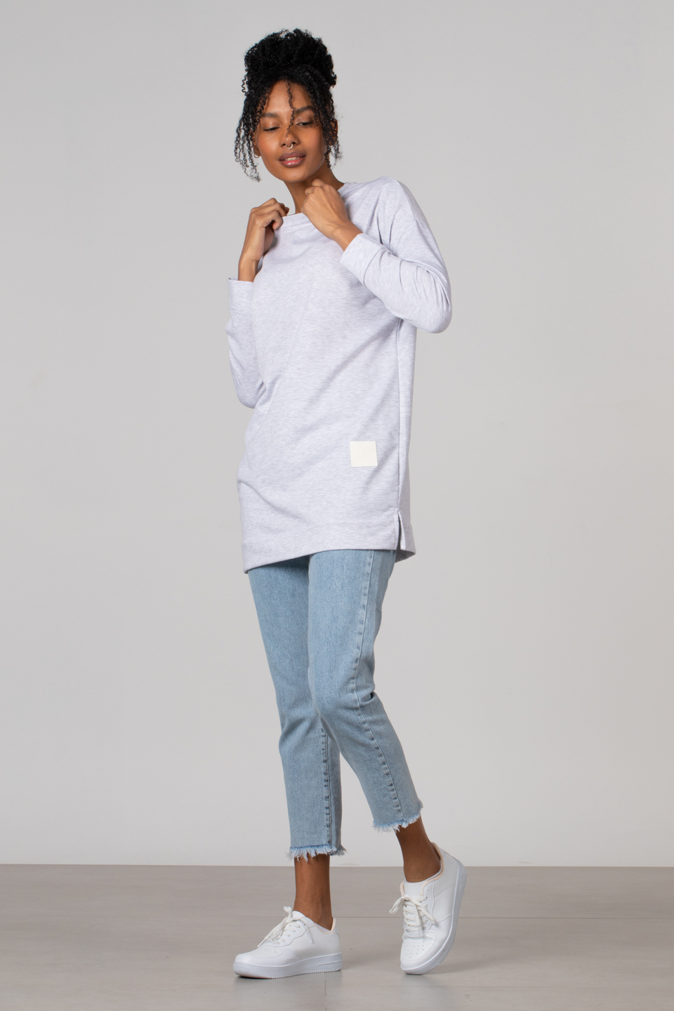 Bisiklet yaka sweatshirt-DVN0148 Kar Melanj