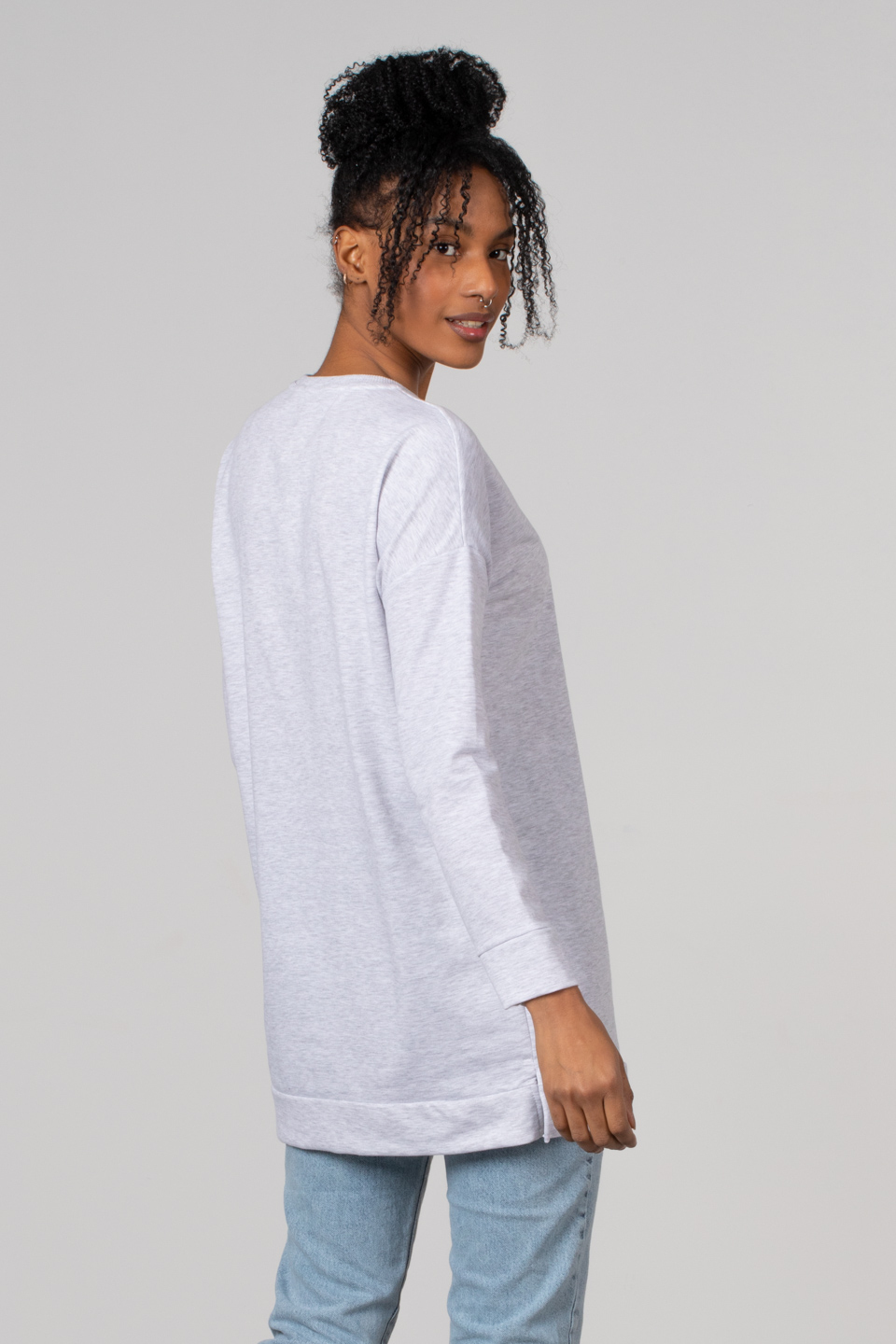 Bisiklet yaka sweatshirt-DVN0148 Kar Melanj