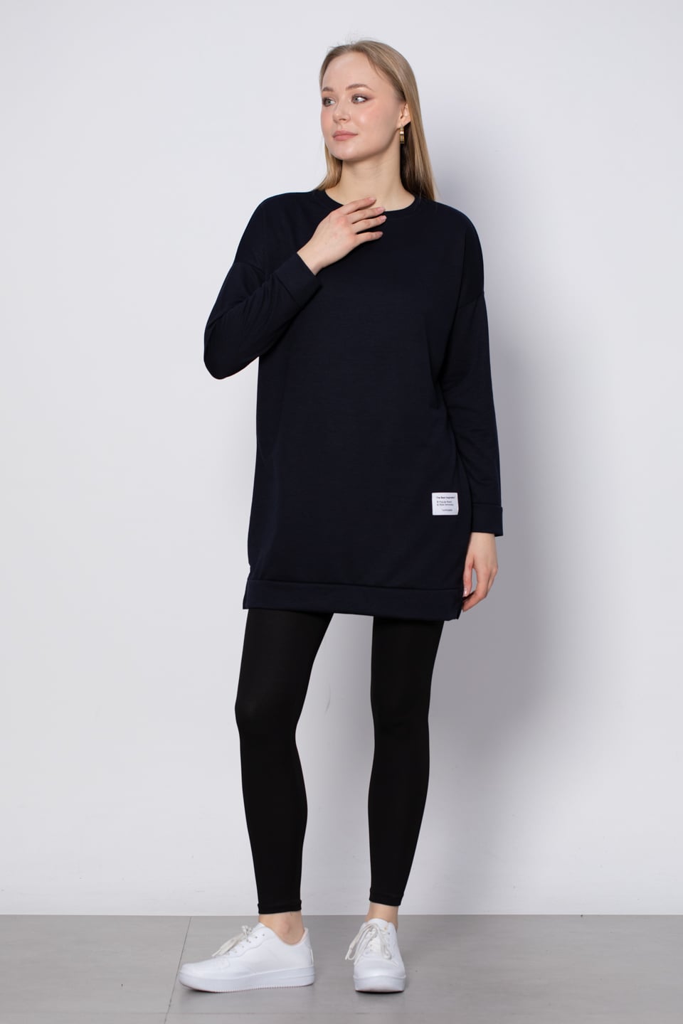 Bisiklet yaka sweatshirt-DVN0148 Lacivert