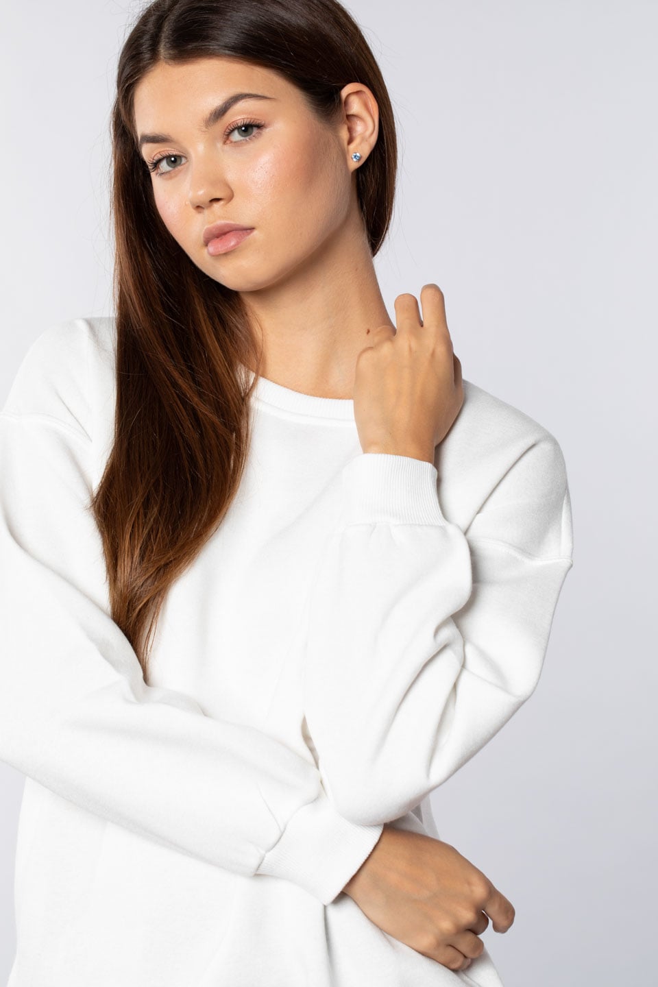 Bisiklet Yaka Sweatshirt-Ekru