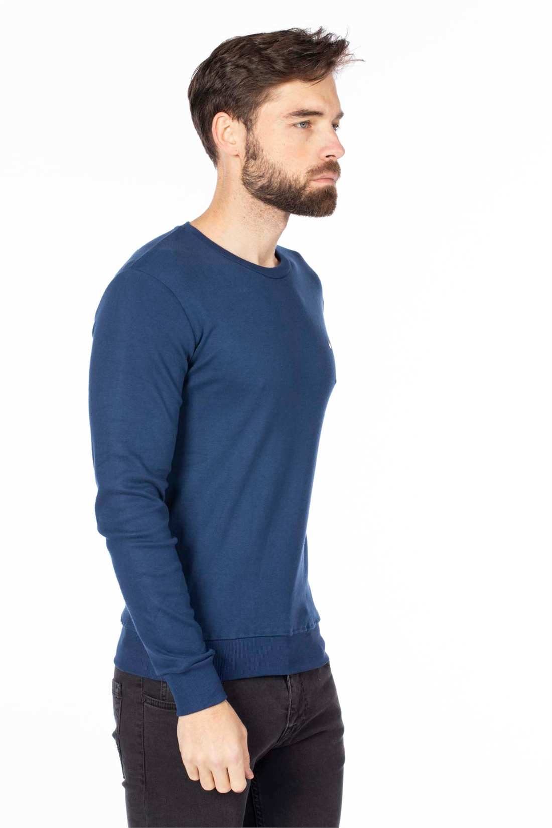 Bisiklet Yaka Sweatshirt-İndigo